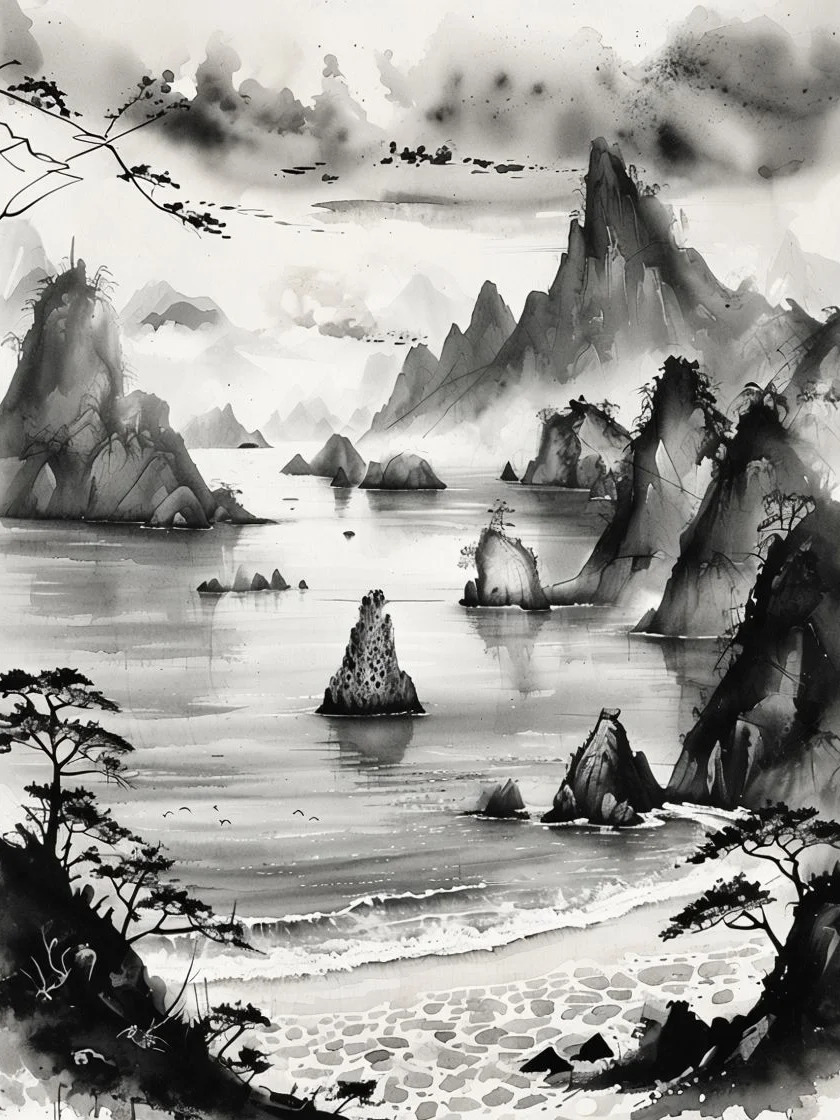 Tranquil Ink Wash Landscape Poster product image (1)