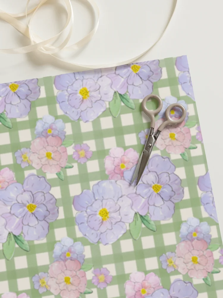 Gingham Blossoms Wrapping Paper Set of 3 Sheets product image (10)