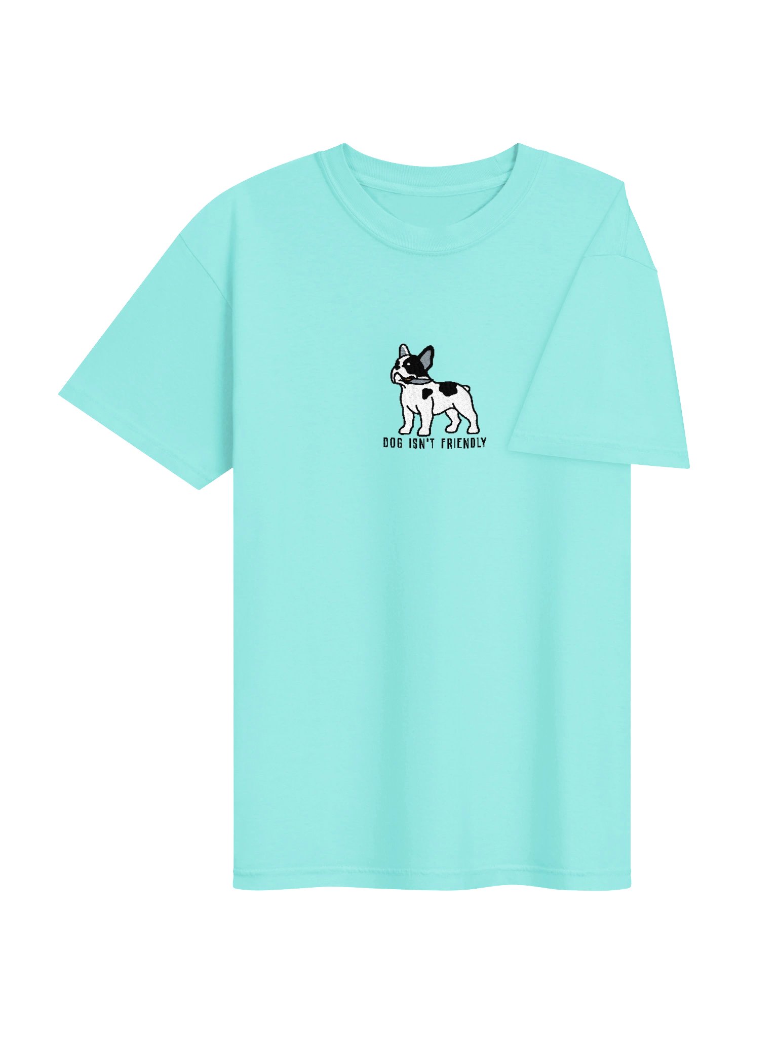 Dog Isn't Friendly Funny Chibi-Style Embroidered T-Shirt for French Bulldog(Pied, Black) Owners product image (94)
