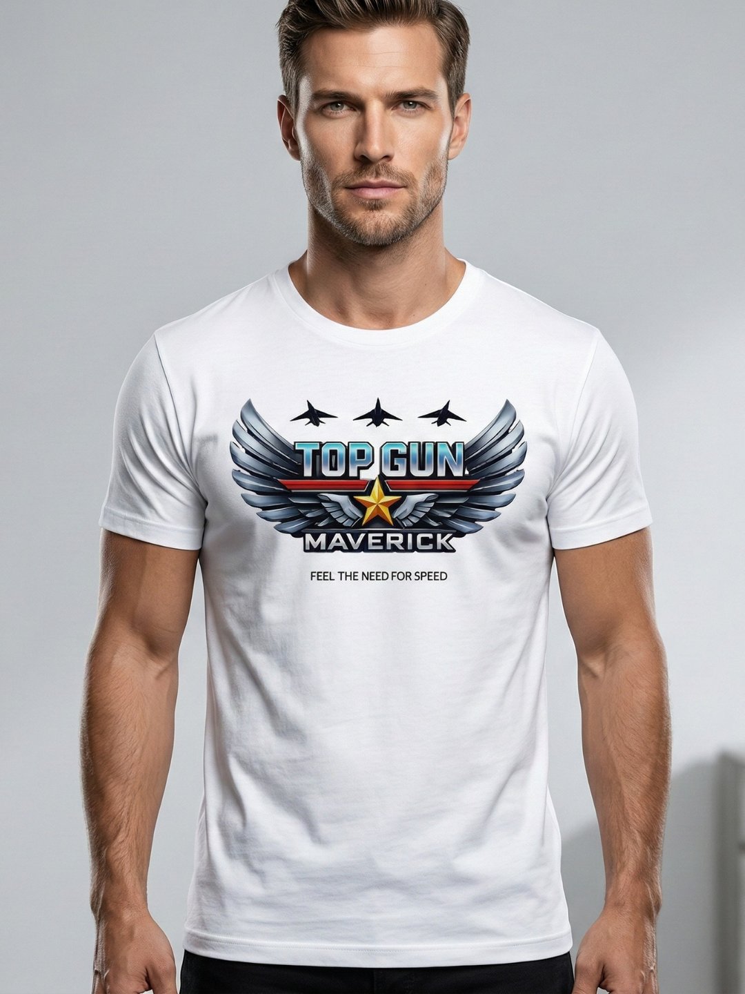 Top Gun Maverick T-Shirt Wings Logo Feel The Need For Speed | White Vintage Graphic Tee | Tom Cruise Aviation Collector Movie Shirt product image (1)