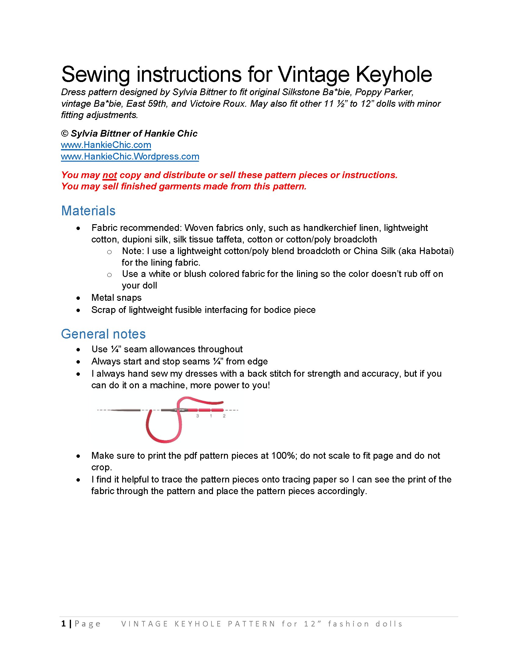 Vintage Keyhole sewing pattern for 12