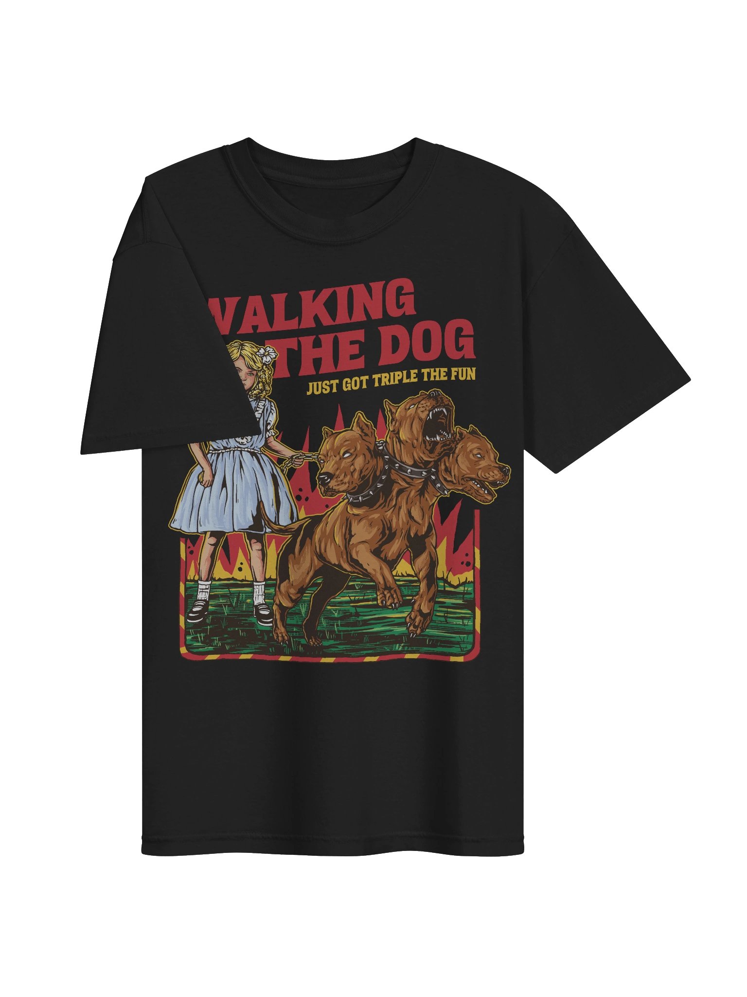 Cerberus Walking The Dog Graphic T-Shirt product image (11)