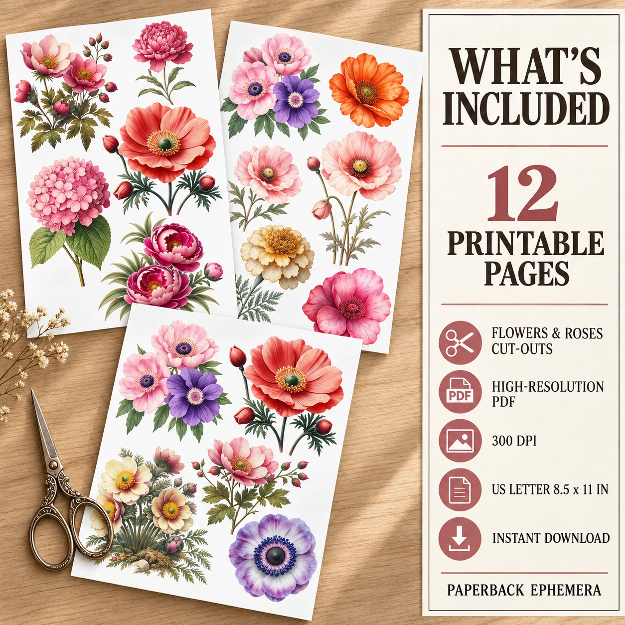 Vintage Floral Ephemera Book – 12 Printable Flower & Rose Collage Pages product image (6)