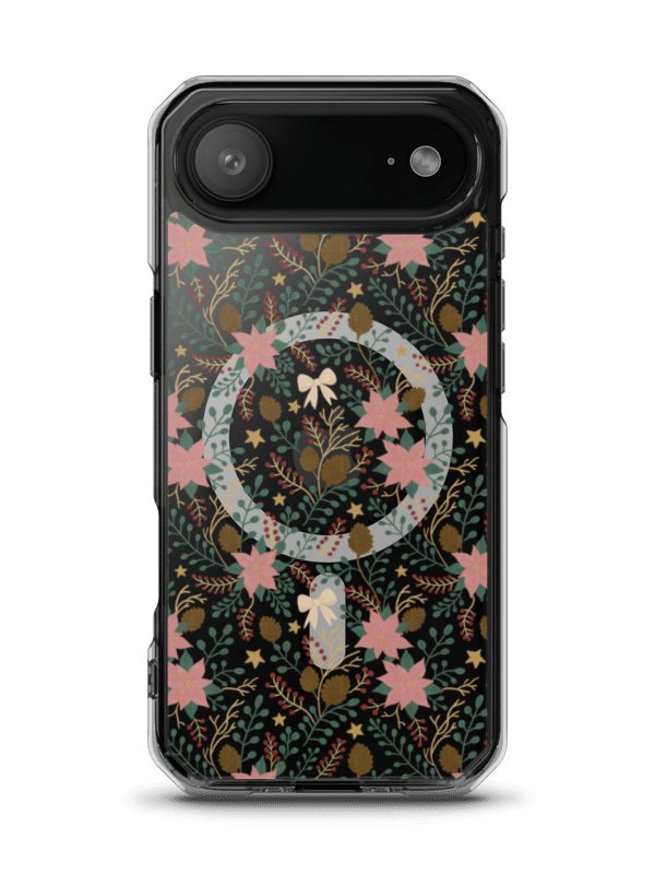 MagSafe® clear case for iPhone enchanted forest blooms. Botanical Christmas design with poinsettias and winter details product image (2)