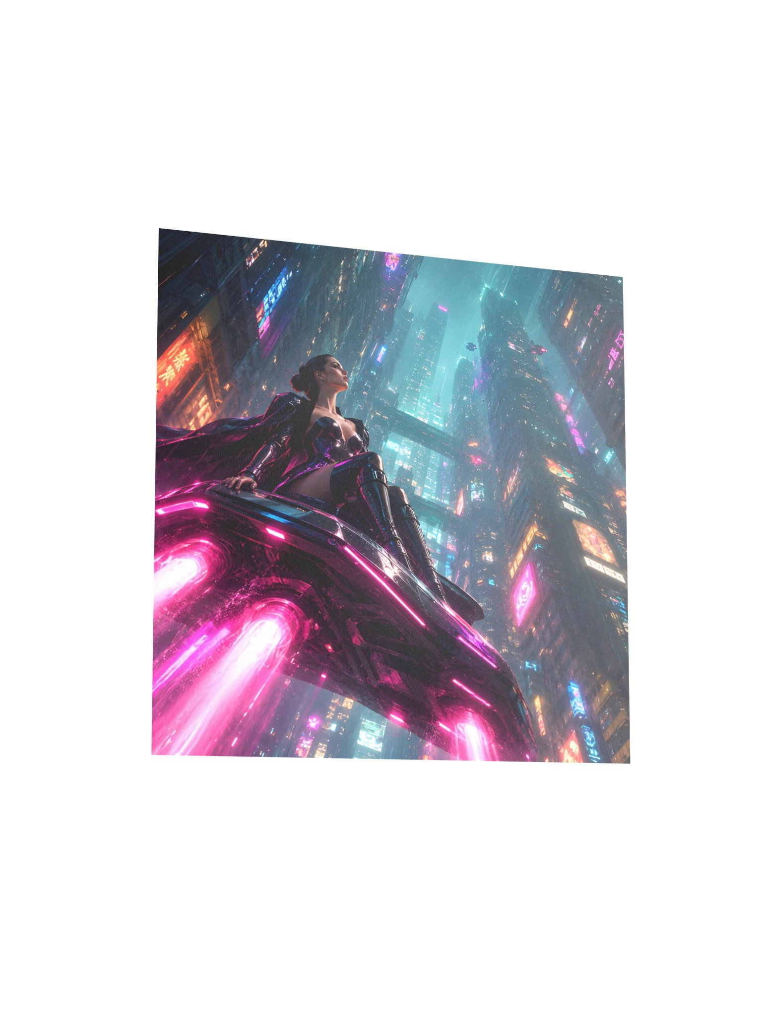 Neon Cyberpunk Hovercraft Poster 10x10 | Futuristic Female Gamer & Pink City Wall Art Decor product image (5)