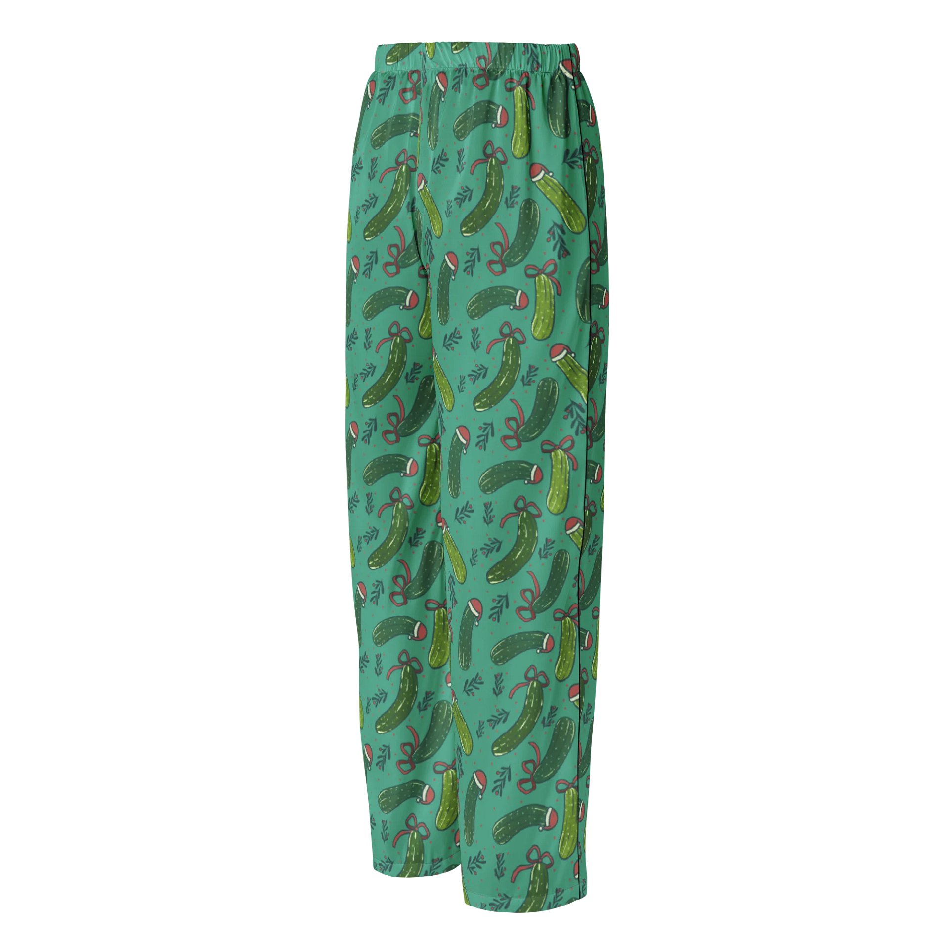 Funny Christmas Pickles Patterned Pyjama Pants, Dark Green product image (3)