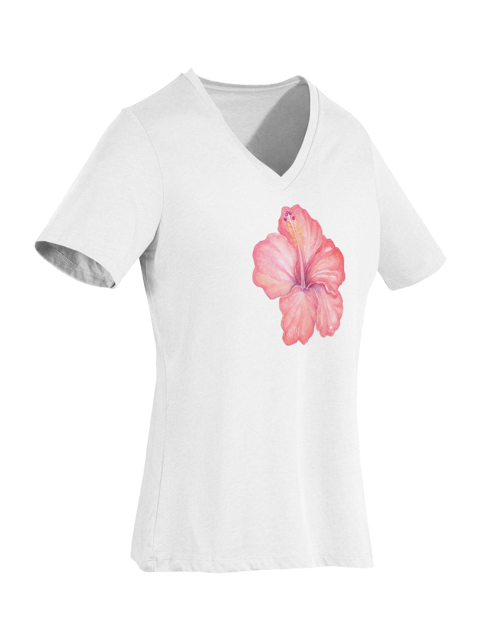 Pink Hibiscus V-Neck T-Shirt product image (6)