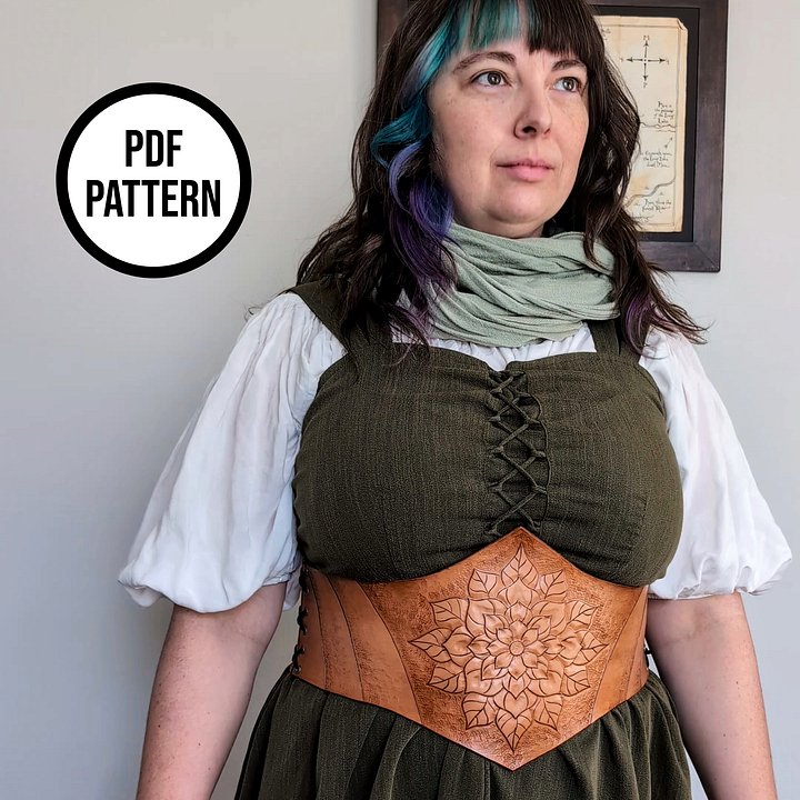 Leather Corset Belt with Flowers - PDF Pattern for Leathercraft product image (2)