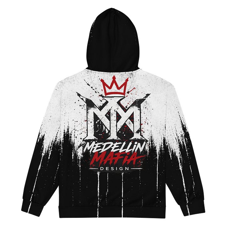 Medellin Mafia Design Black & White Drip Zip Hoodie product image (2)
