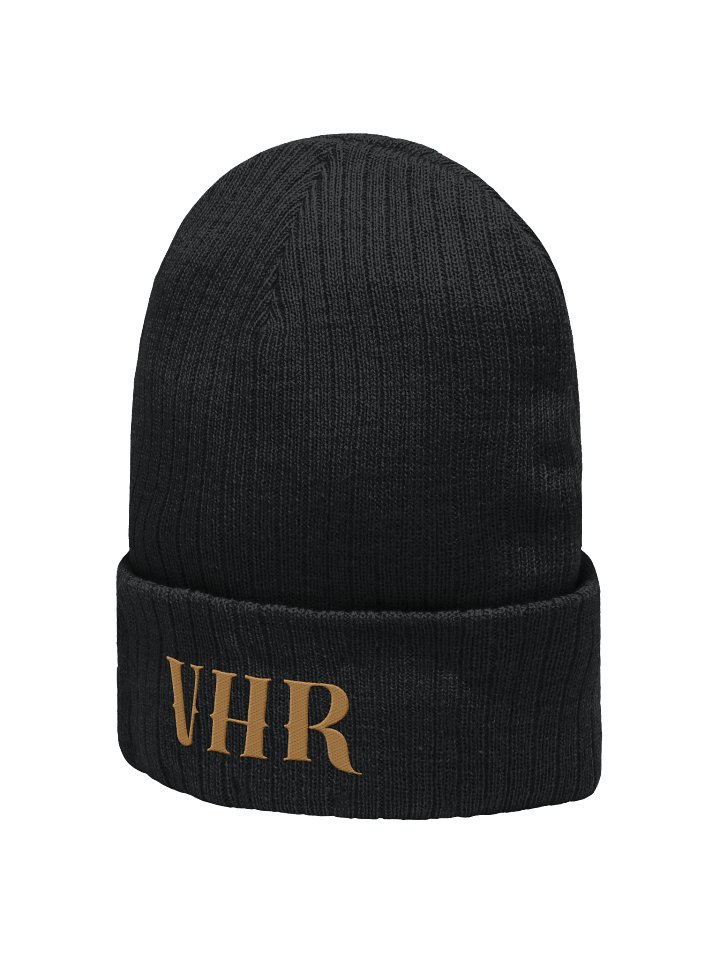 Black Ribbed Beanie – Gold VHR Embroidered product image (2)