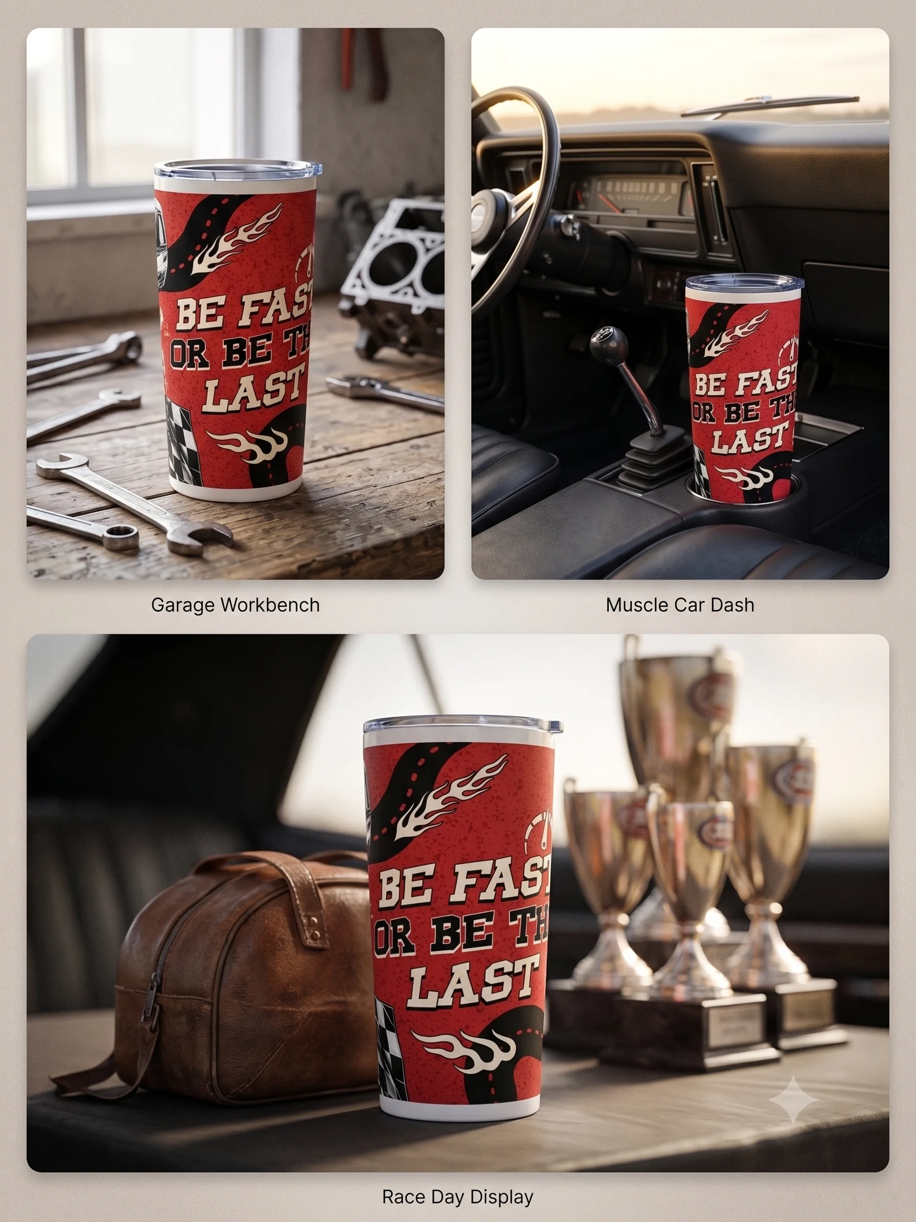 20oz Stainless Steel Tumbler with Lid - Be Fast Or Be The Last Racing Design, Insulated Car Guy Sports Travel Cup by BoldPixel product image (2)