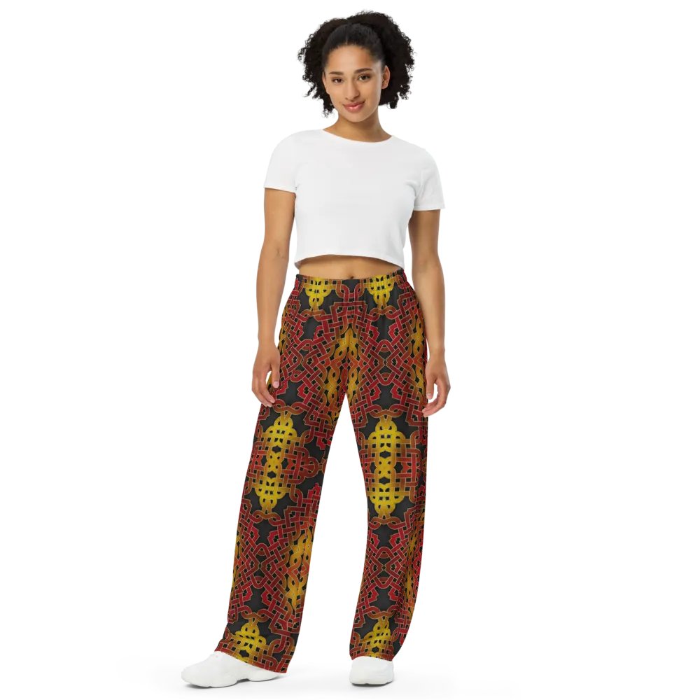 Orange and Gold Celtic Knot Kaleidoscope Wideleg Pants product image (2)