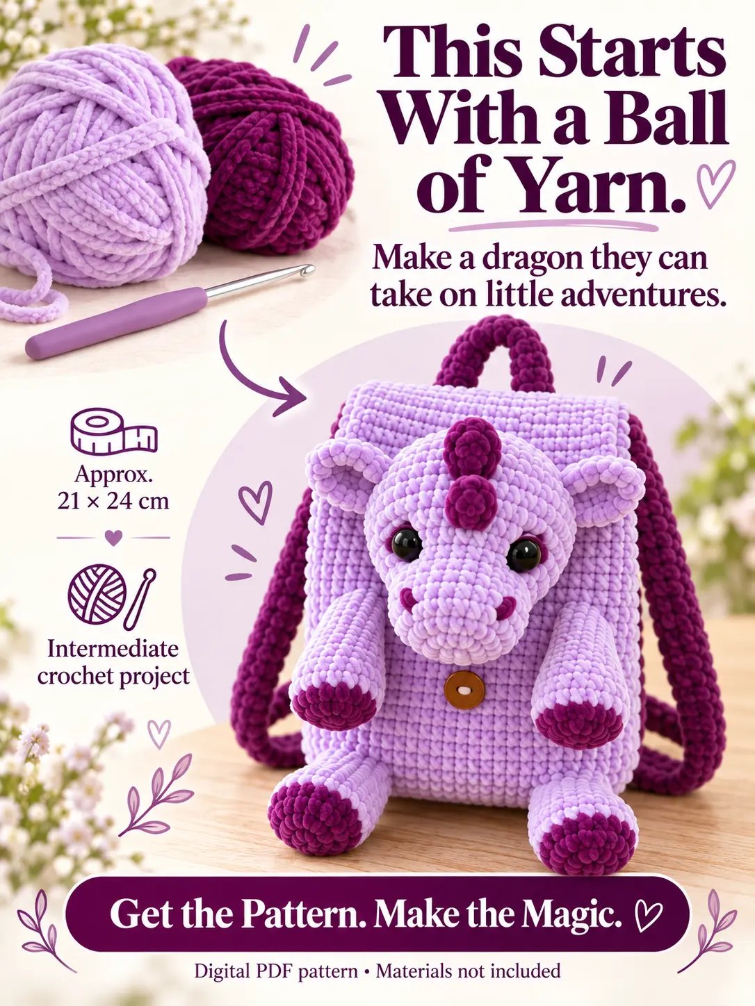 Little Dragon Backpack Crochet PDF Pattern product image (5)