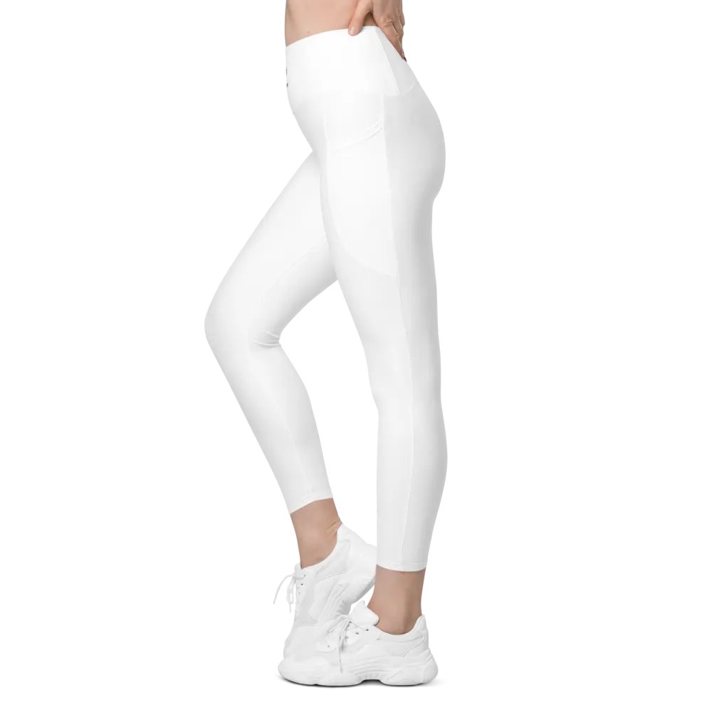 Graphic Grove High-Waisted Leggings - White, With Pockets & Exclusive Design product image (6)