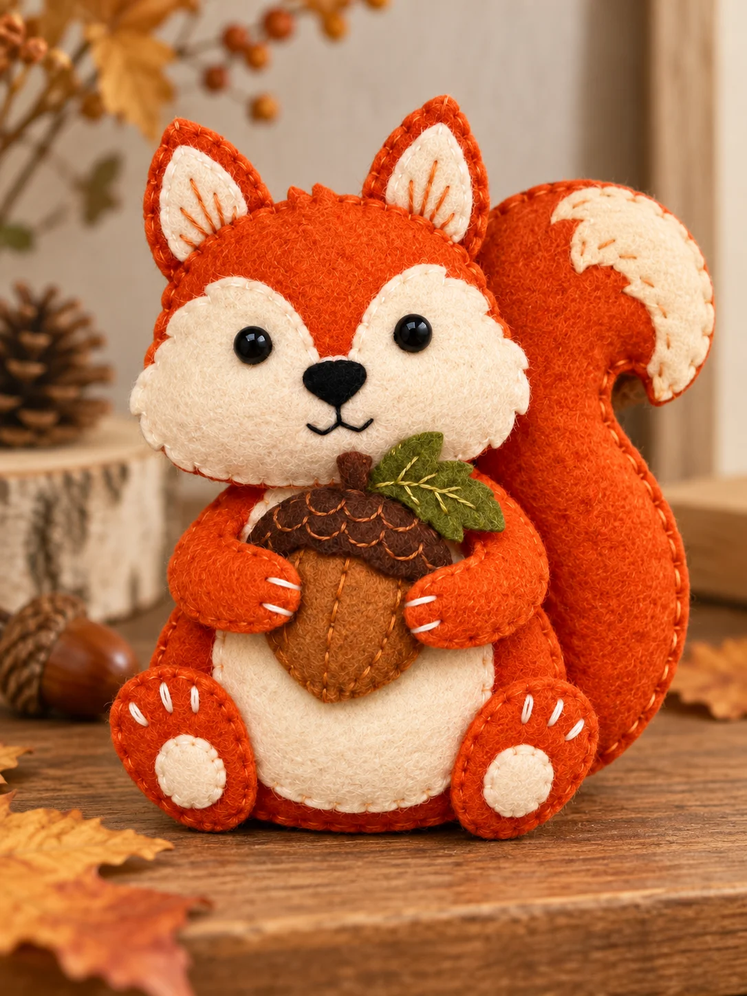 Handmade Felt Squirrel with Acorn – Woodland Animal Decor product image (4)
