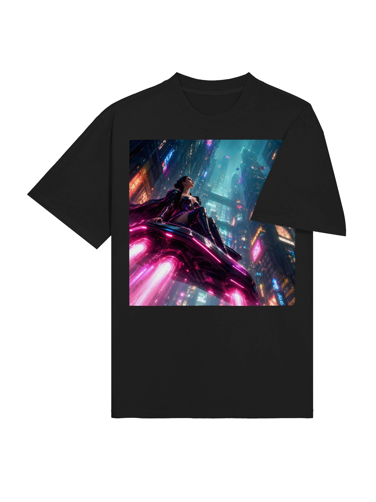 Oversized Faded Black Cyberpunk T-Shirt | Neon Hovercraft Gamer Sci-Fi Tech Streetwear Gift product image (6)