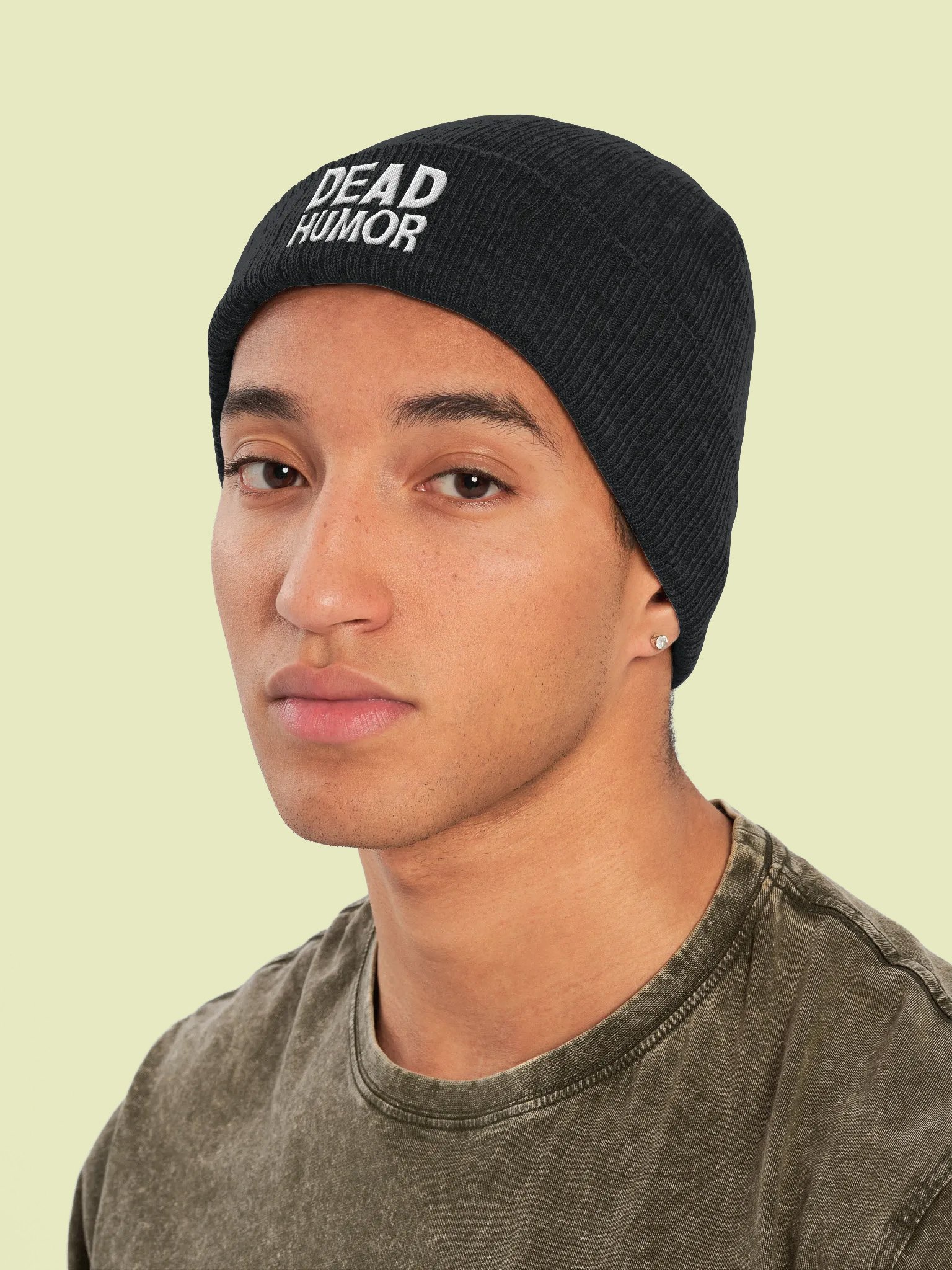 Dead Humor Spooky Text Black Embroidered Beanie product image (3)