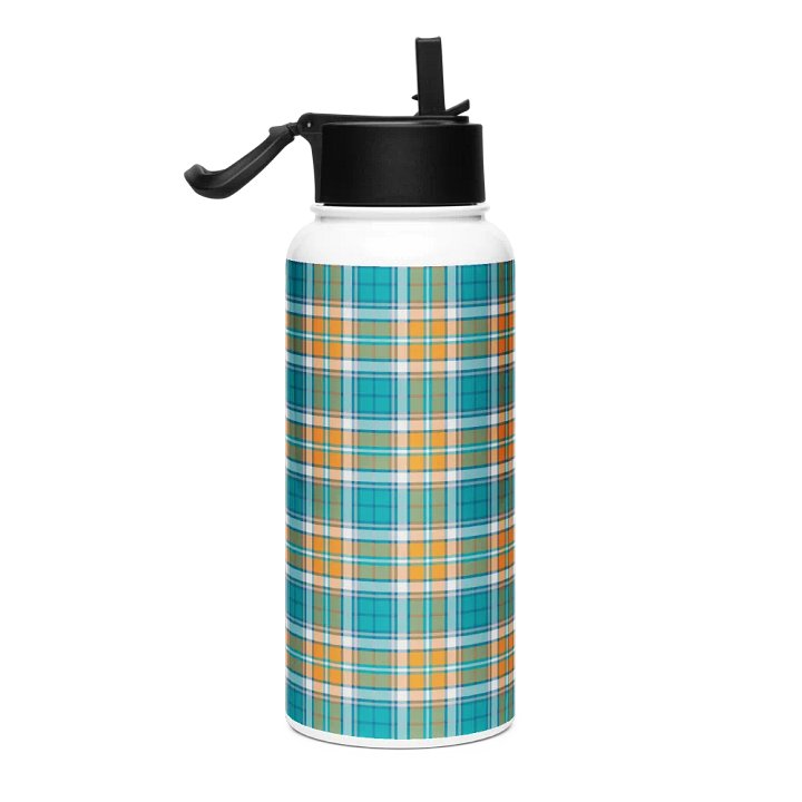 Turquoise and Orange Sporty Plaid Water Bottle product image (1)