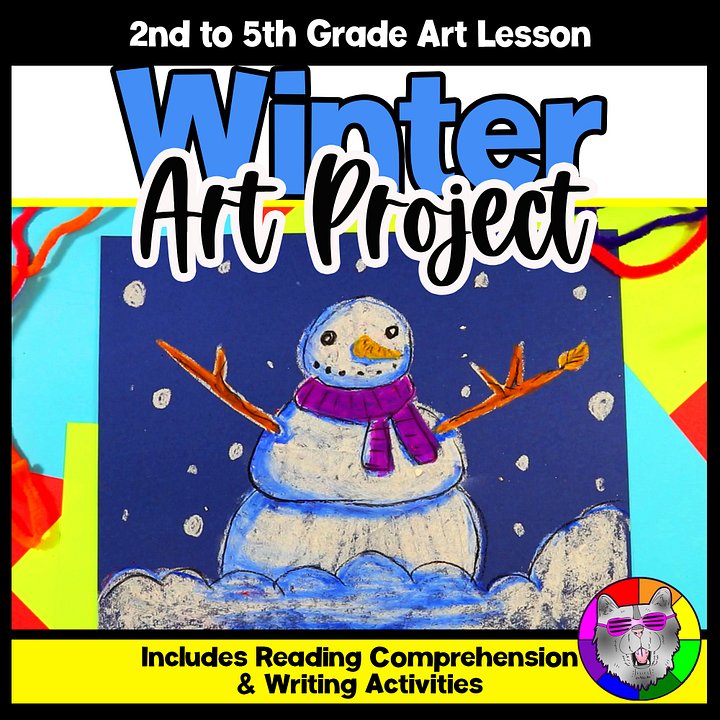 Winter Snowman Art Lesson Snowman Art Project Winter Art Activity with Reading product image (1)