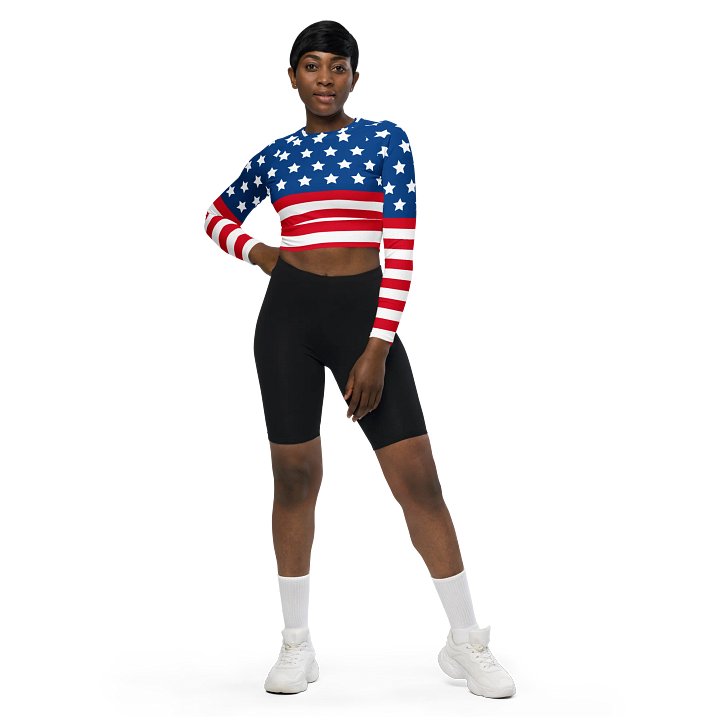 Patriotic Star Spangled Long Sleeve Crop Top product image (1)