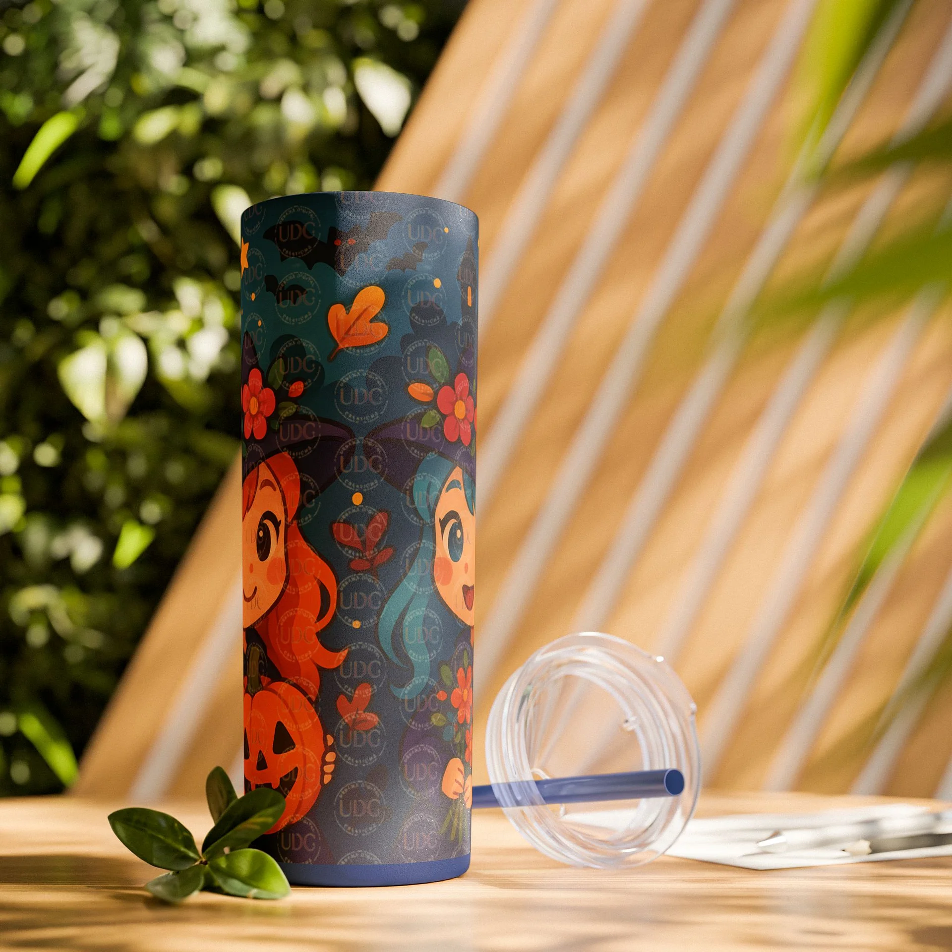 Cute Little Witches Halloween Tumbler Wrap PNG – Kawaii Fall Witch, Pumpkin, Ghost & Floral Hat Design for 20oz Skinny Tumblers product image (3)