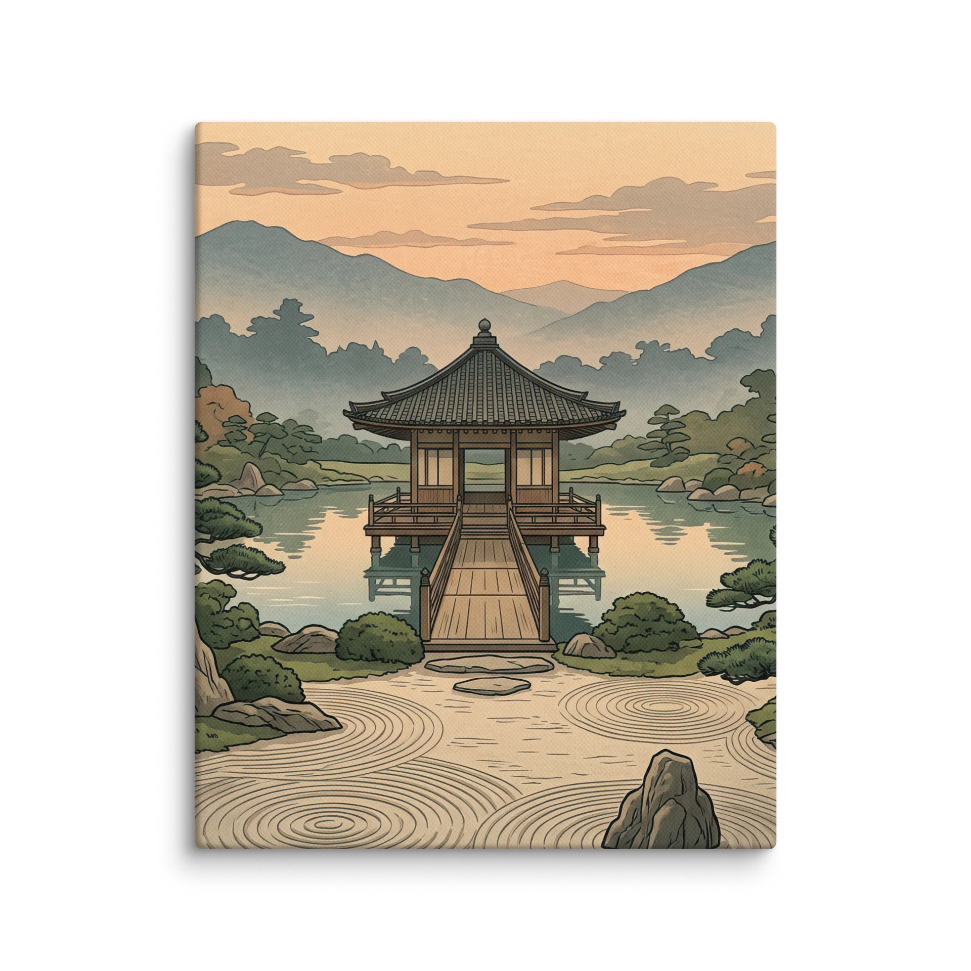Zen Pavilion and Reflections Canvas - Wabi-Sabi Garden Art product image (1)