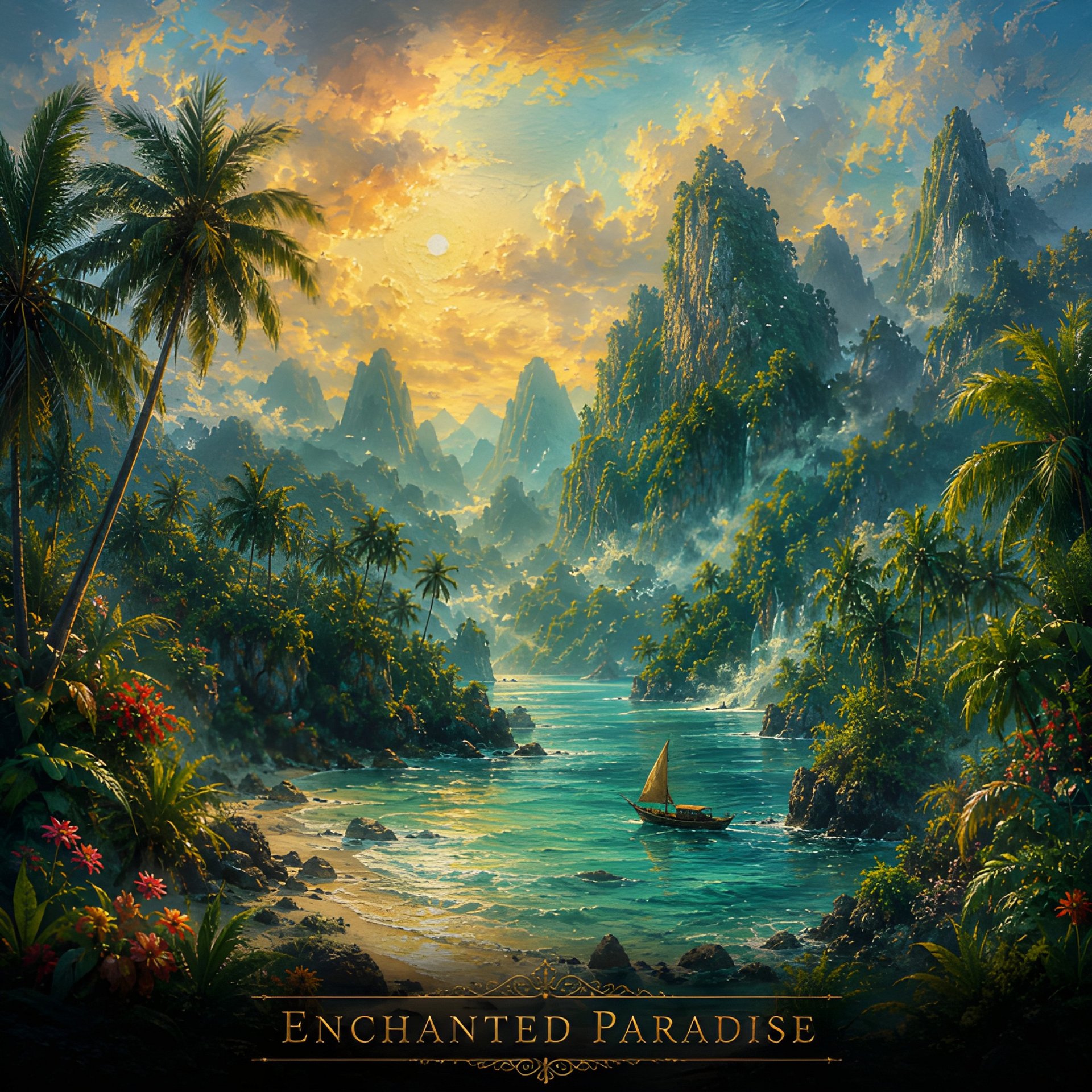 Enchanted Paradise Tropical Wall Art Printable | Fantasy Beach Landscape Decor | Digital Download product image (2)