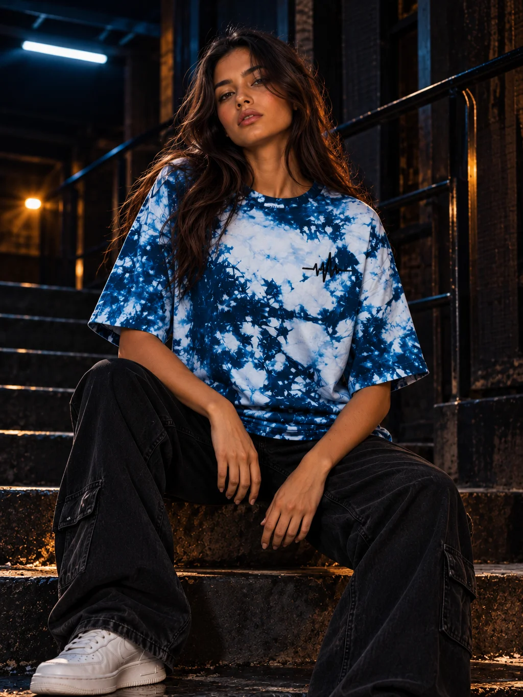 Embroidered Heartbeat Wave Oversized Tie-Dye T-Shirt | Shaka Wear Heavyweight Tee product image (1)
