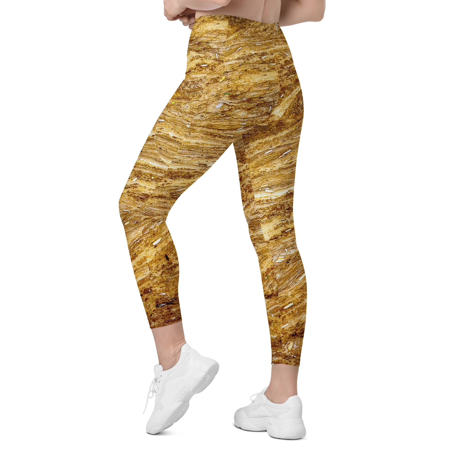 Golden Strata Women's Crossover High-Waisted Leggings with Dual Pockets product image (7)