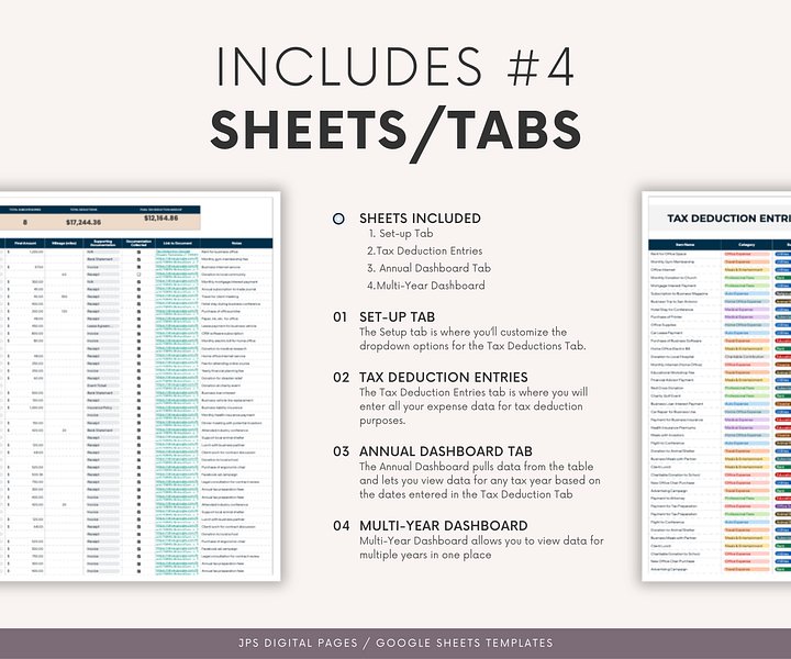 Australian Tax Deductions Tracker & Dashboard Spreadsheet, Google Sheets Template product image (2)