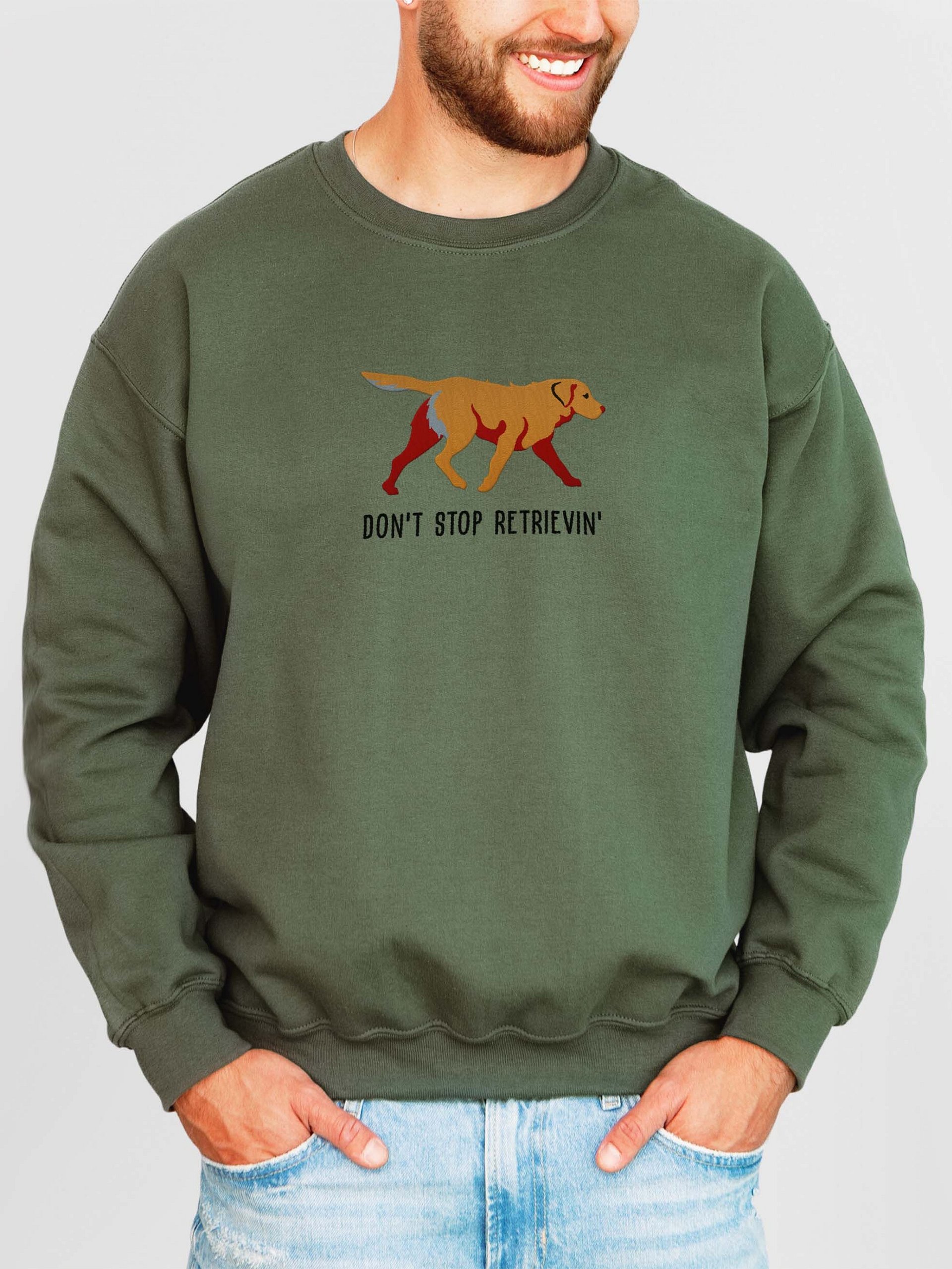 Don't Stop Retrievin' Sweatshirt (Embroidered) of a Chesapeake Bay Retriever(Tan) product image (2)