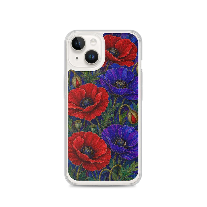 Crimson Red And Indigo Wild Poppies Mosaic Premium Soft Silicone iPhone Case - MagSafe Compatible product image (4)