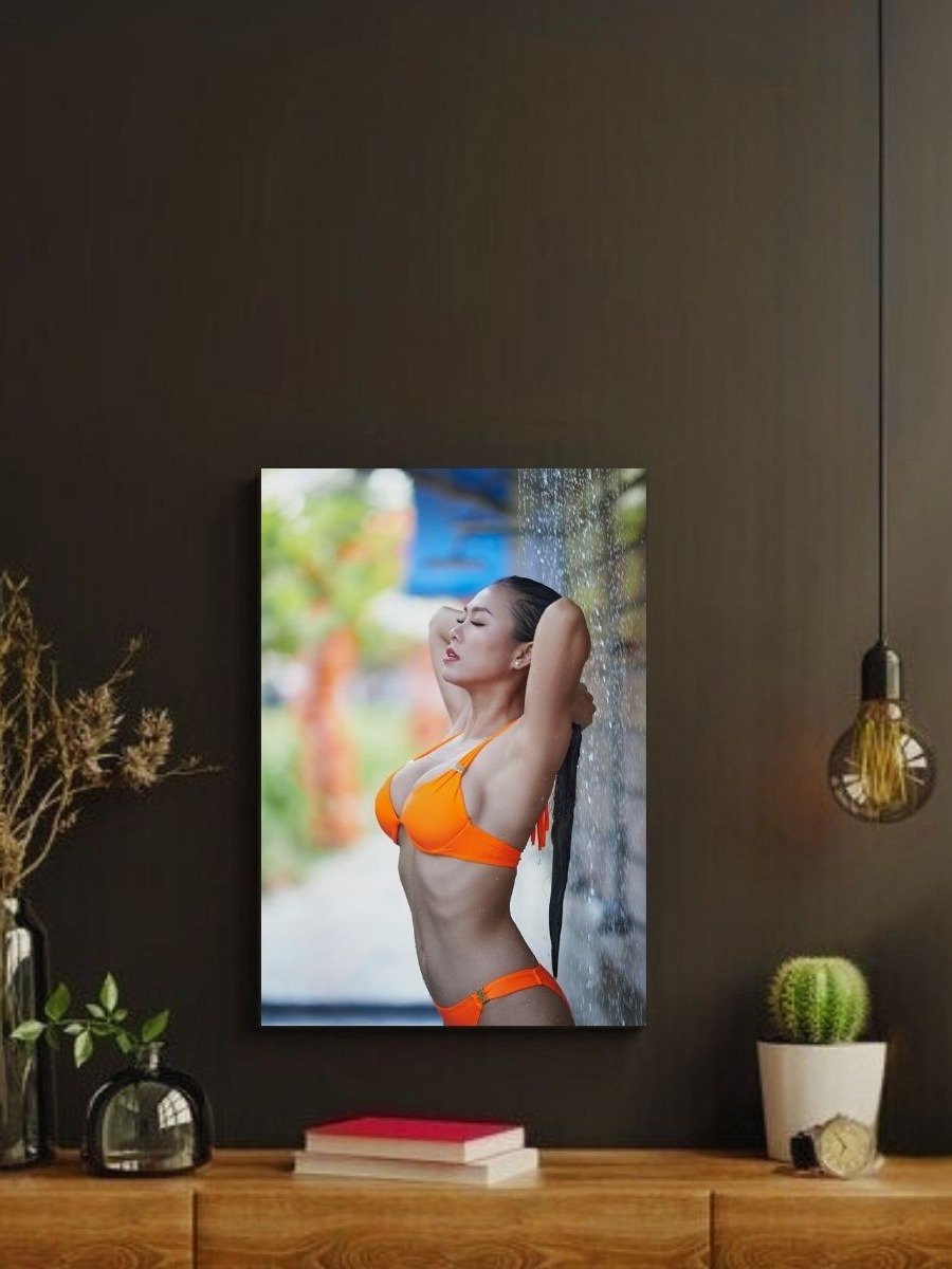 Tropical Beach Bikini Model 8x10 Metal Wall Art – Orange Swimsuit Print product image (2)