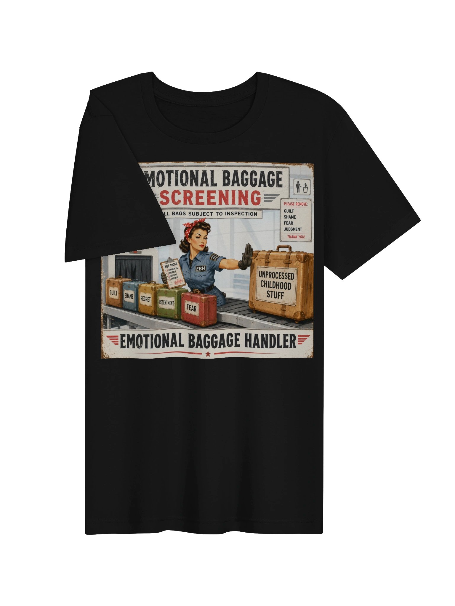 Emotional Baggage Screening – Emotional Baggage Handler Vintage Retro T-Shirt product image (3)