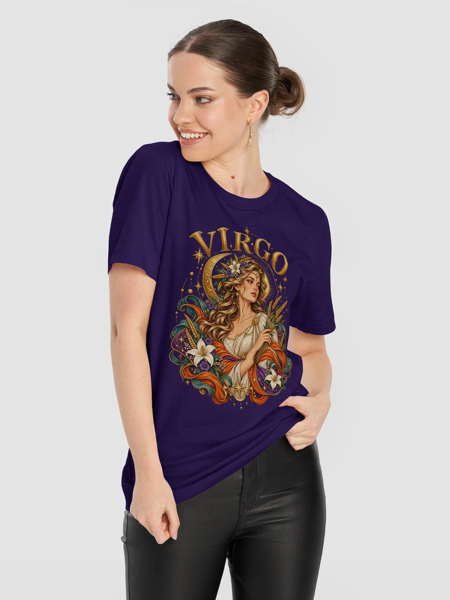 Virgo Zodiac T-Shirt With Celestial Maiden, Wheat and Lilies product image (10)