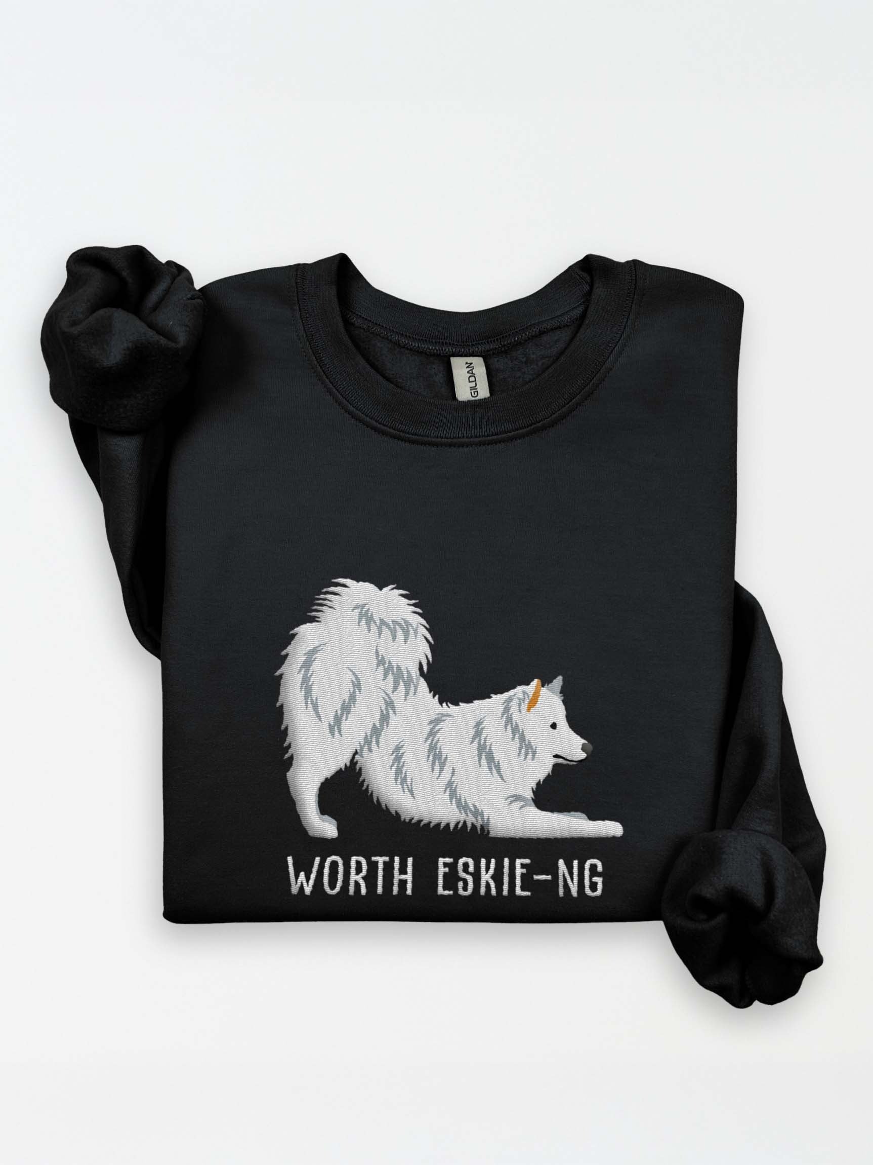 Worth Eskie-ng Sweatshirt (Embroidered) of an American Eskimo Dog product image (1)