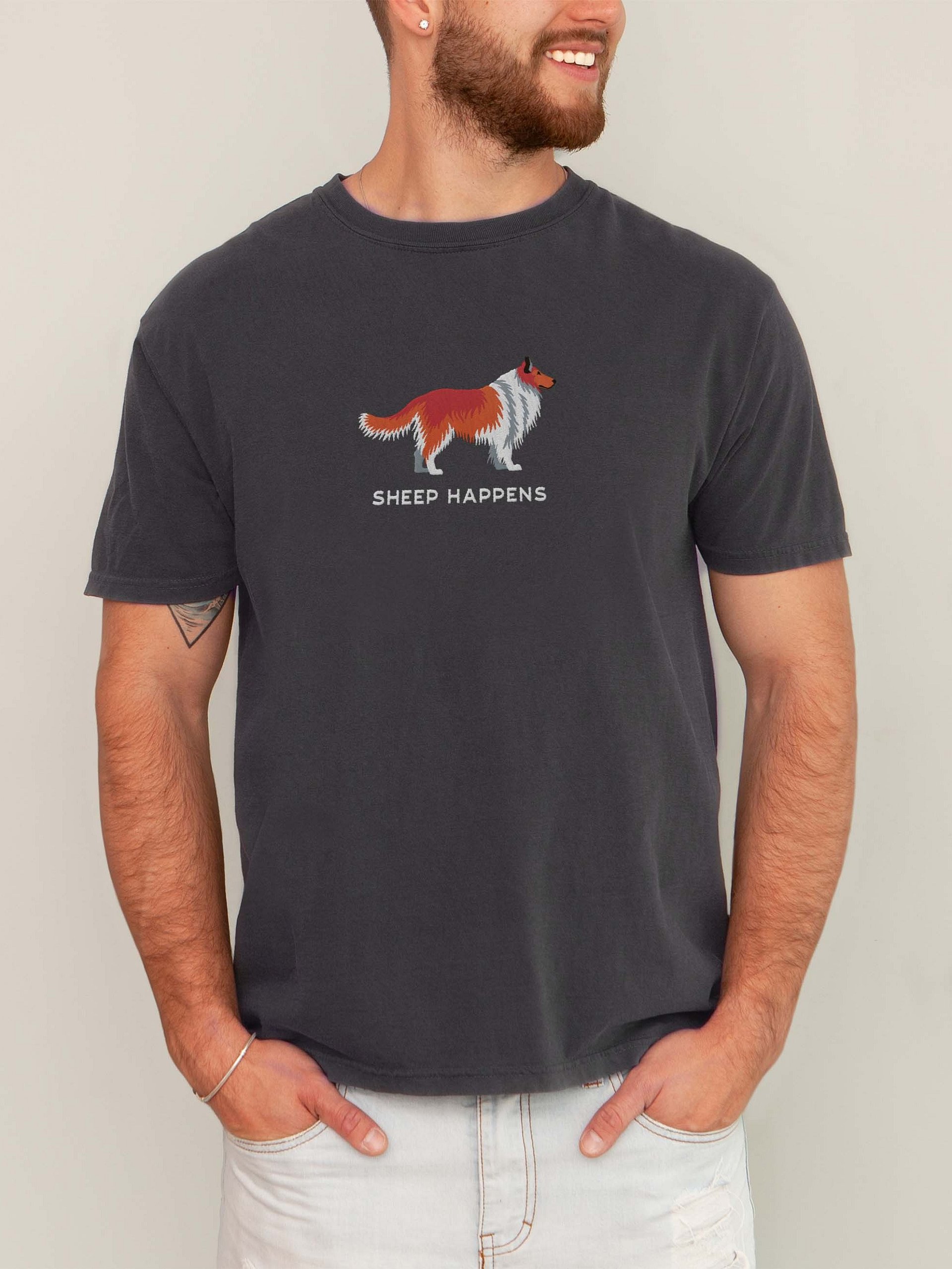 Sheep Happens T-Shirt(Embroidered) of a Shetland Sheepdog(Red) product image (2)