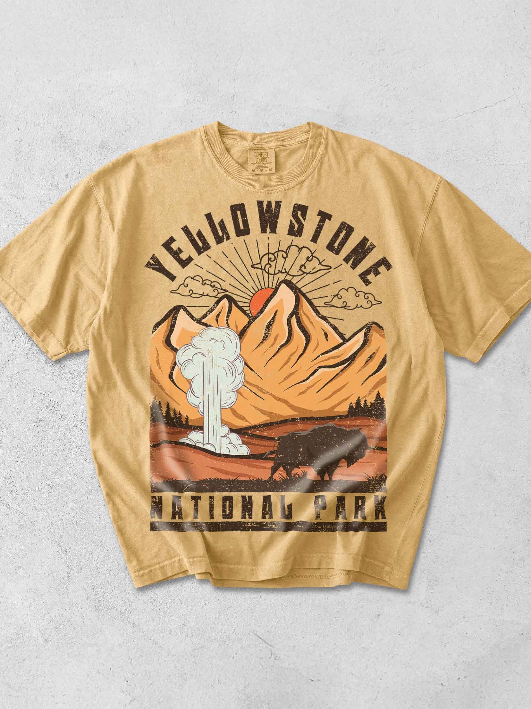 Yellowstone National Park Shirt – Vintage Geyser Bison Mountain Retro Sunset Tee product image (1)