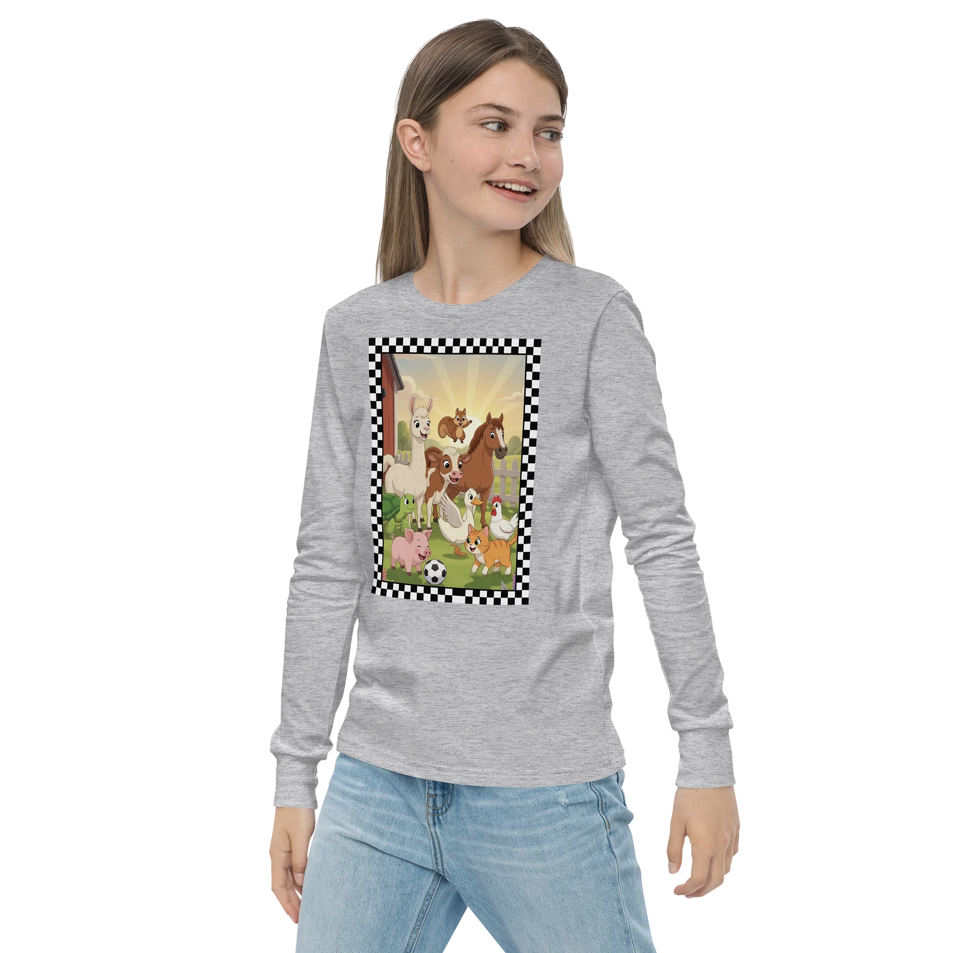 Cute Farm Animal Soccer Cartoon Youth Long Sleeve Tee product image (3)