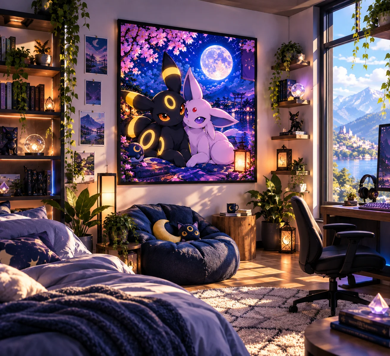 Under the Moonlit Blossoms - Espeon & Umbreon product image (3)