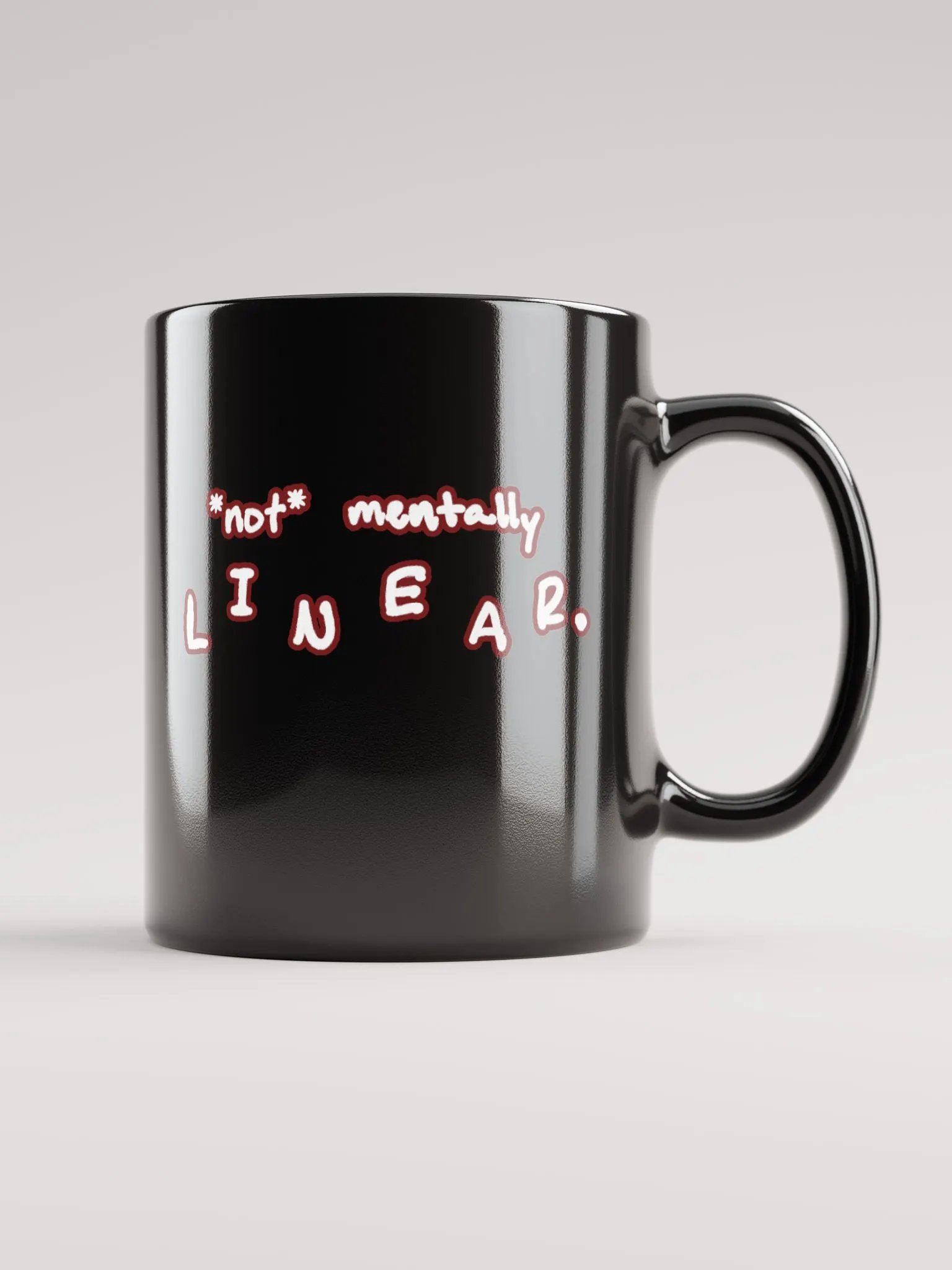 *not* mentally linear (lined design, #6D1616) glossy black mug product image (12)