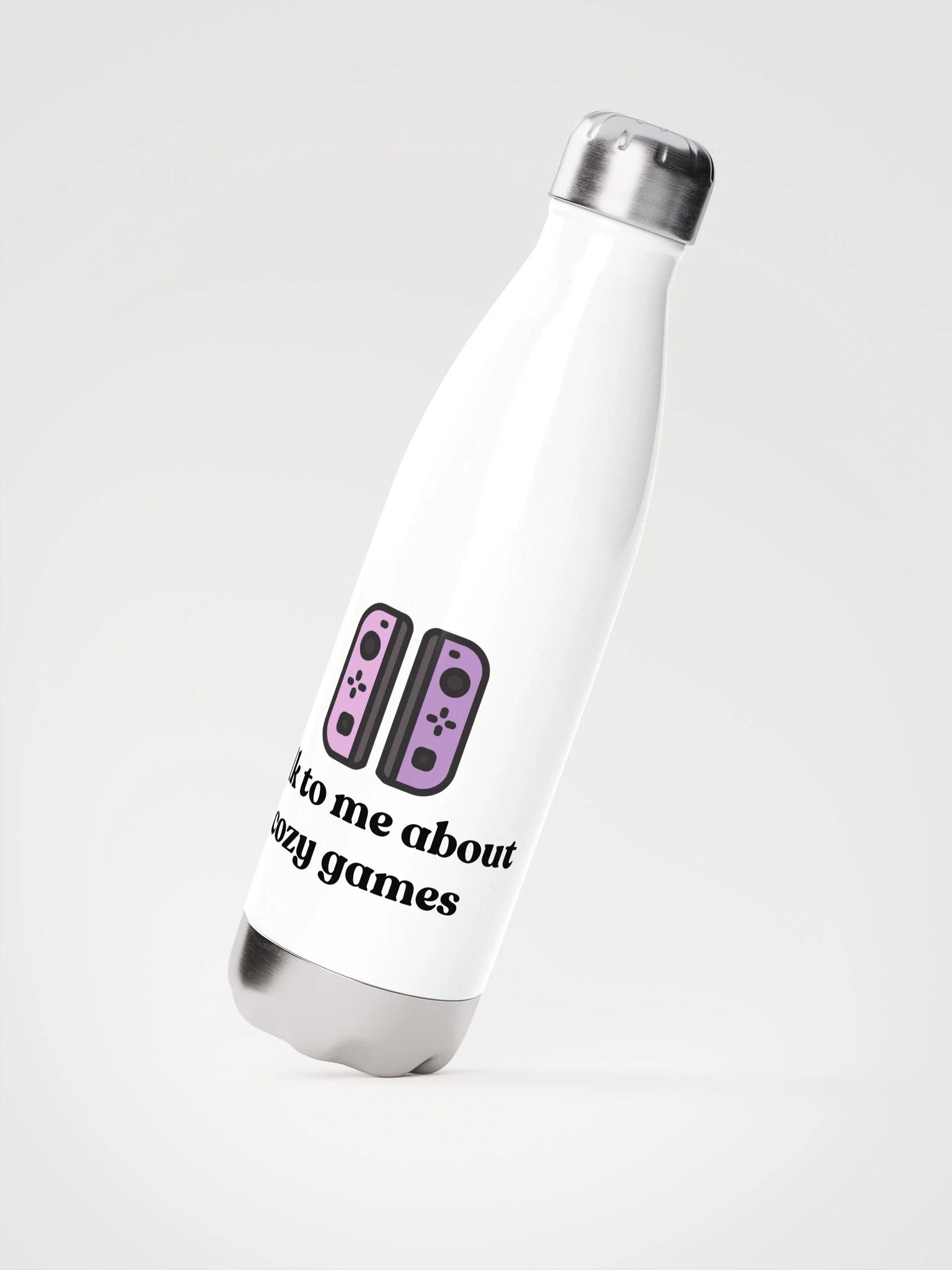Talk to me about cosy games water bottle, white product image (2)