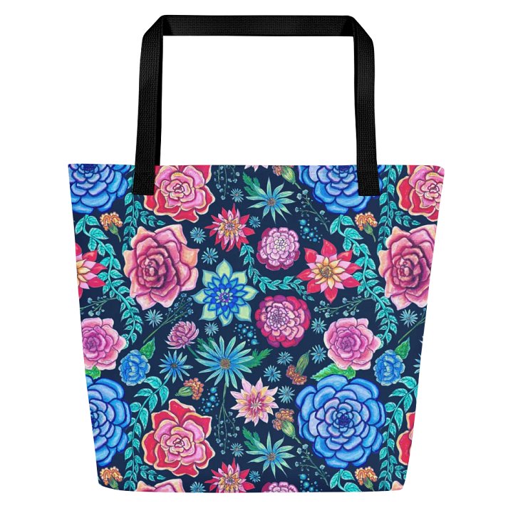 Bold Blooms | Vibrant Floral on Dark Blue | Tote Bag by Monique Faella Designs™ product image (1)
