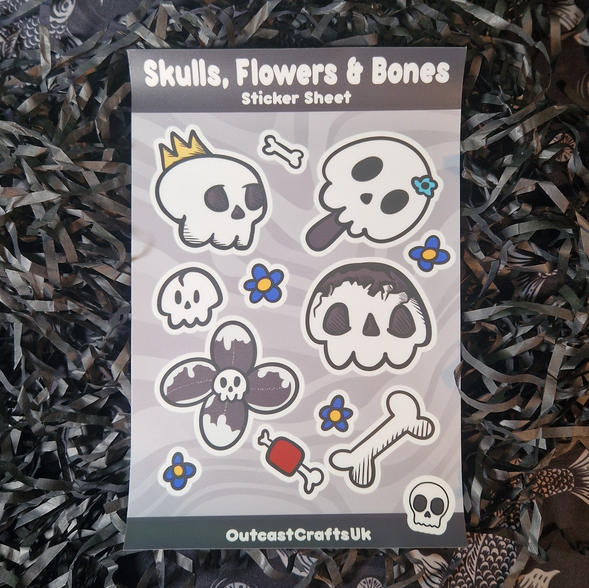 Skull, Flowers & Bones Sticker sheet product image (1)