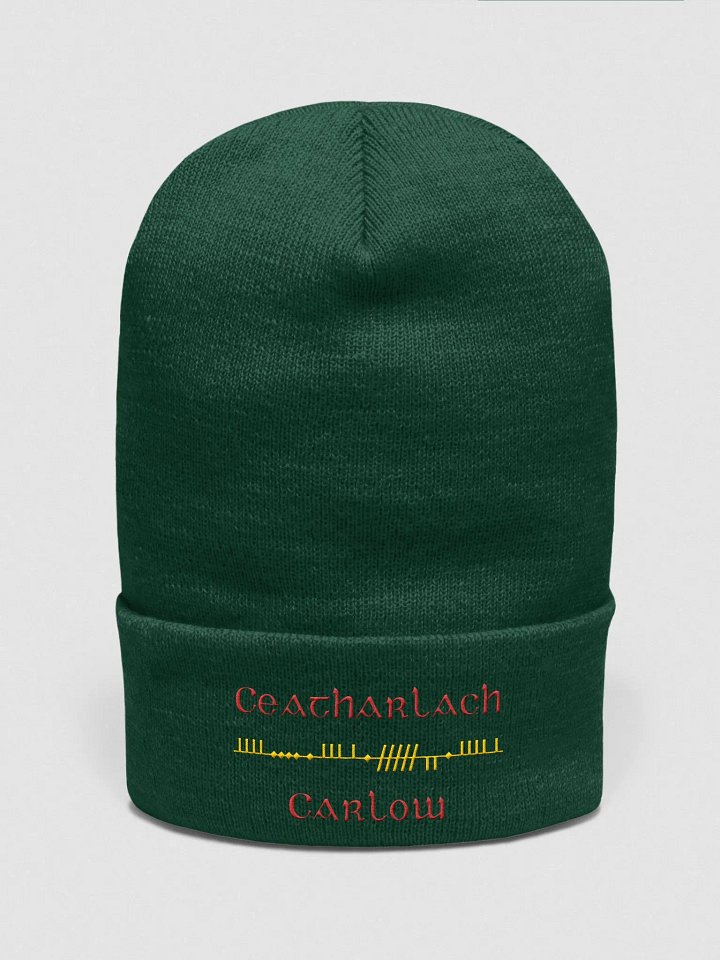 Carlow/Ceatharlach, Green with Red and Gold, Scholastic style Ogham embroidered Cuffed Beanie product image (1)