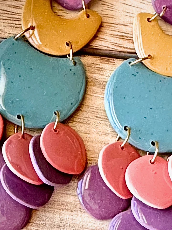 Boho Luxe Tiered Statement Earrings – Handmade Polymer Clay Dangles product image (2)