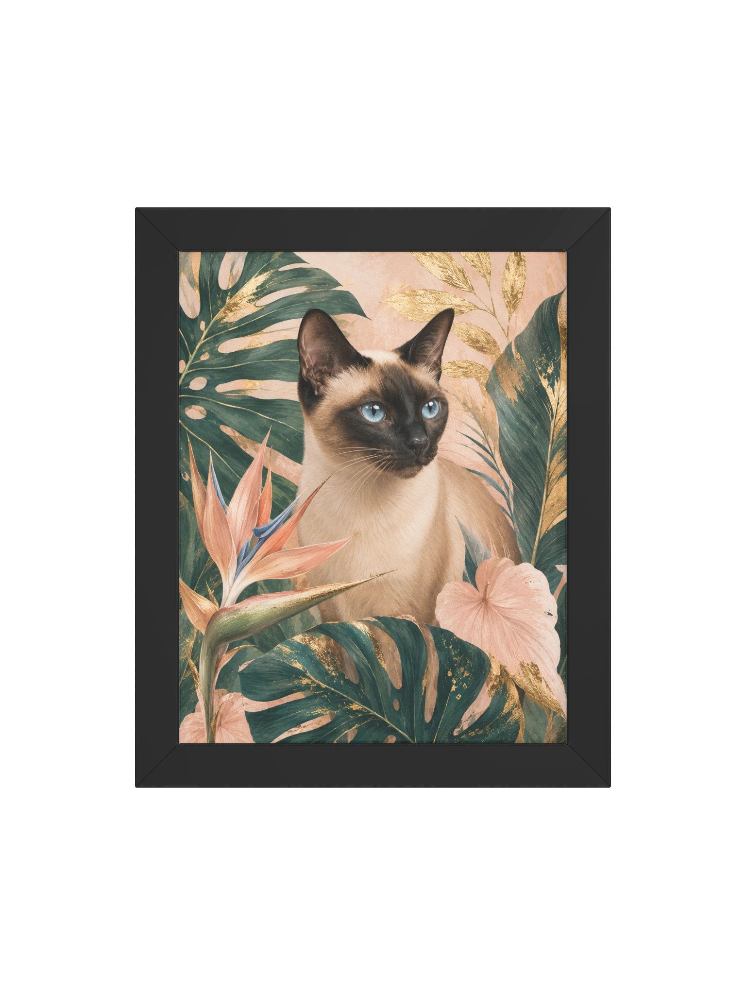 Blue-Eyed Siamese Cat Floral Framed Poster product image (4)
