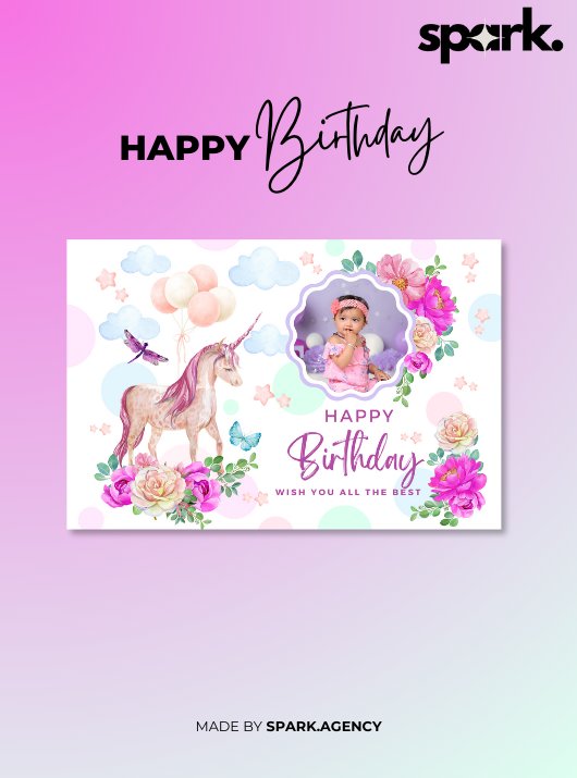 Pink Purple Watercolor Cute Unicorn Childish Birthday Card product image (1)