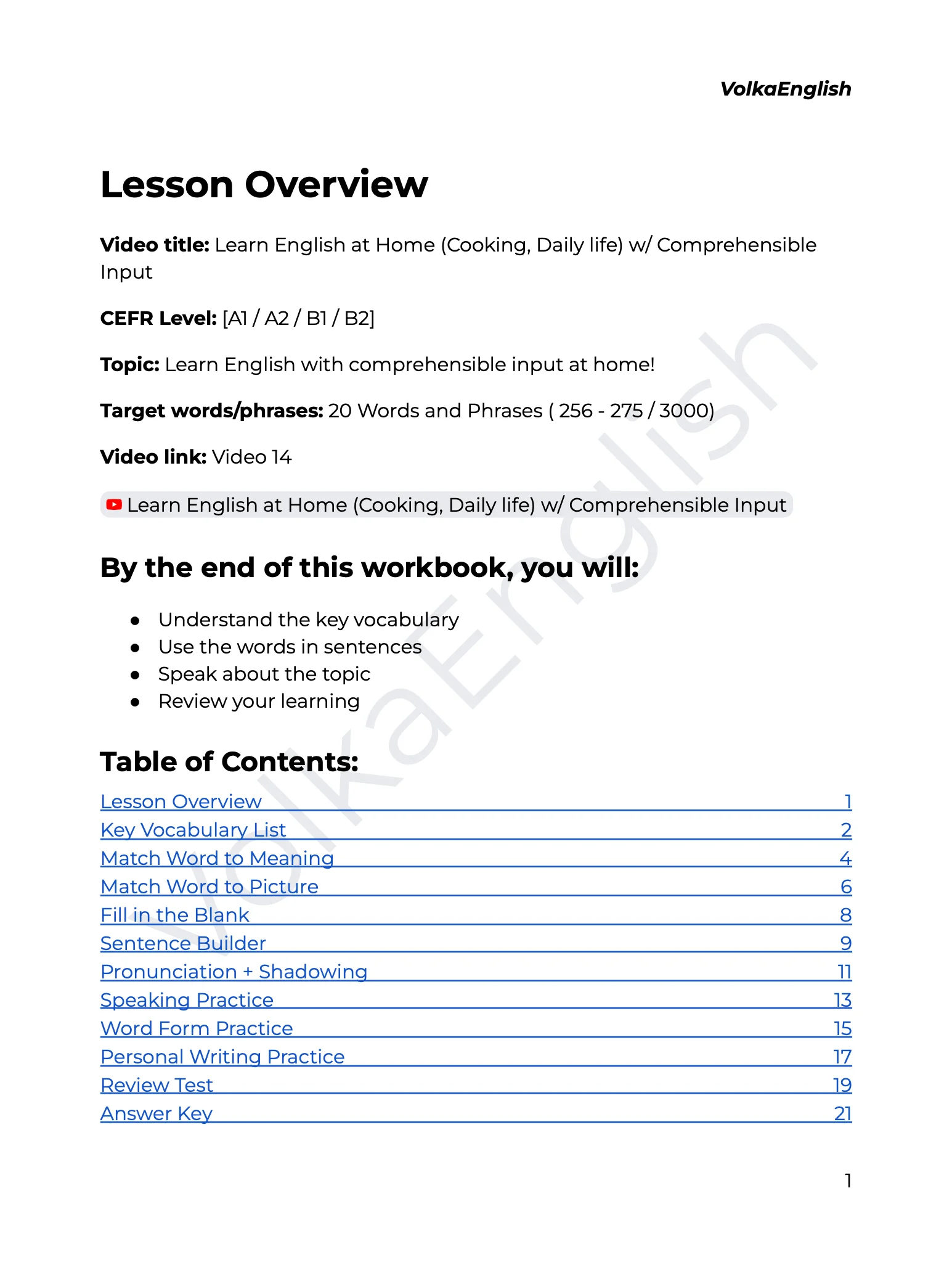 Learn English at Home (Cooking, Daily life) w/ Comprehensible Input - Video 14 Study Pack product image (2)