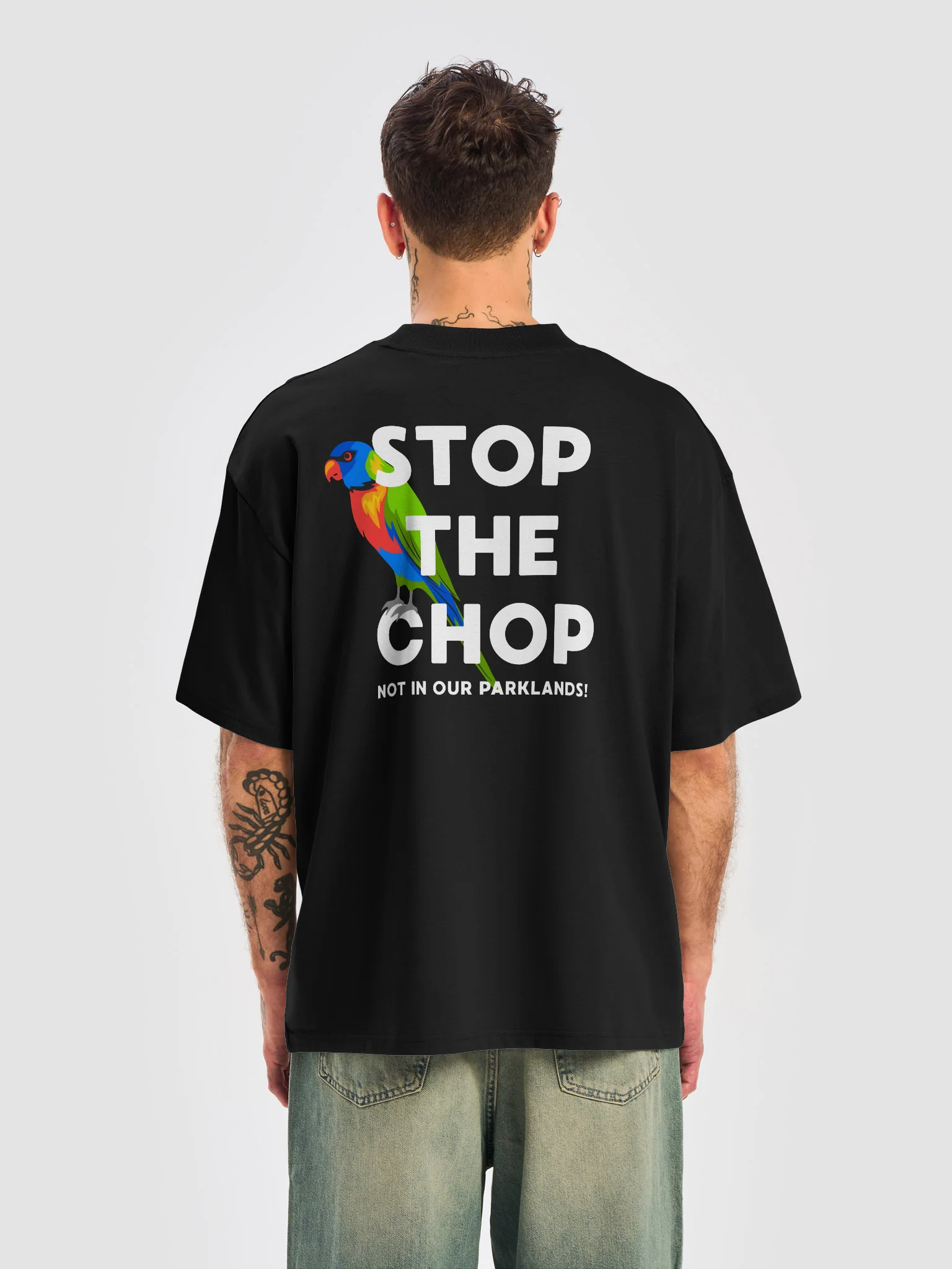 STOP THE CHOP | Rainbow Lorikeet (White Print) | Premium Organic Oversized T-Shirt product image (6)